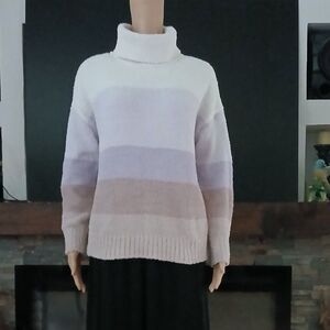 Pink Republic Women's Large Striped Turtleneck Sweater Soft Top Casual Workwear